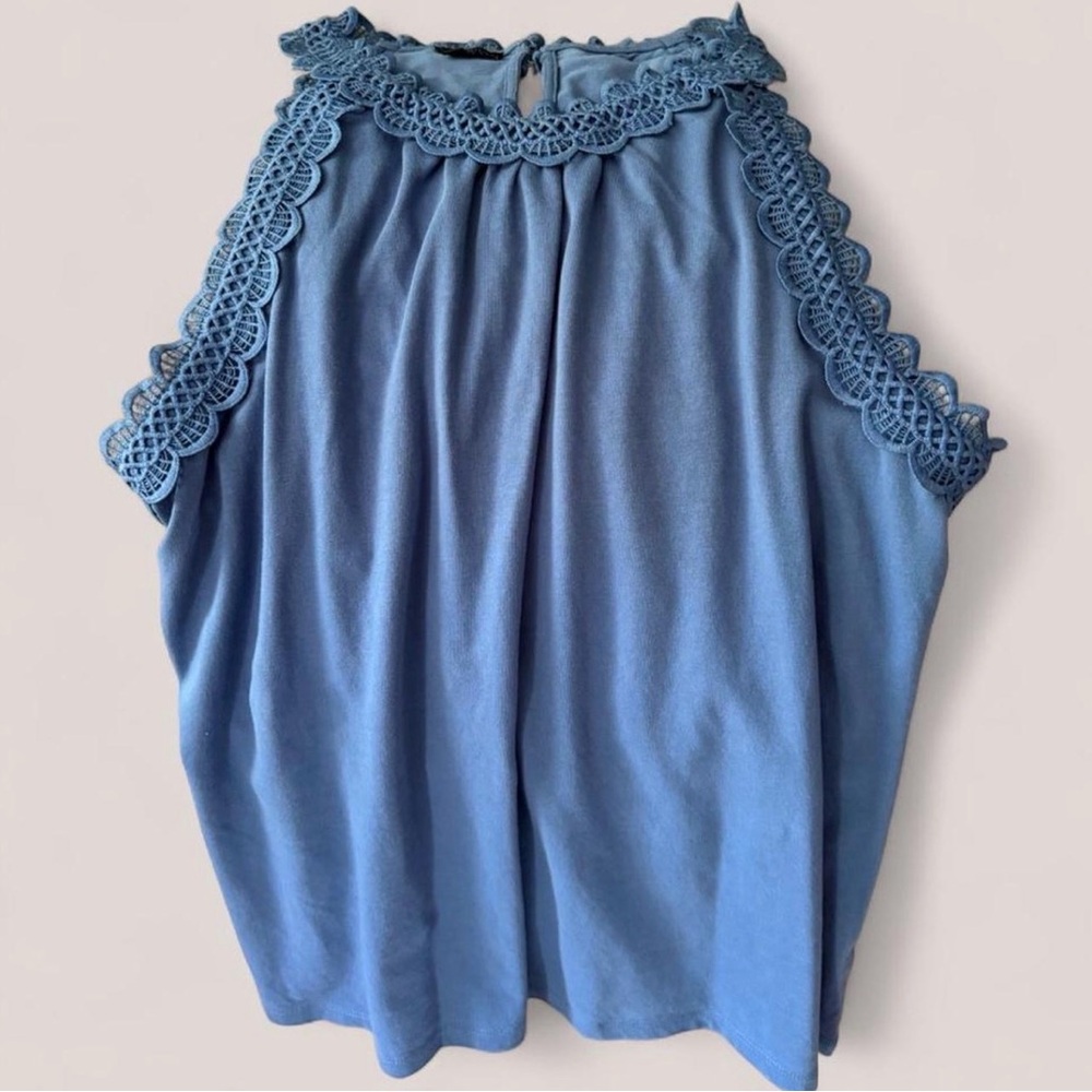 Talbots Light Blue Crochet-Trim Tank Top